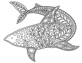 Shark zentangle coloring page by pamela kennedy tpt