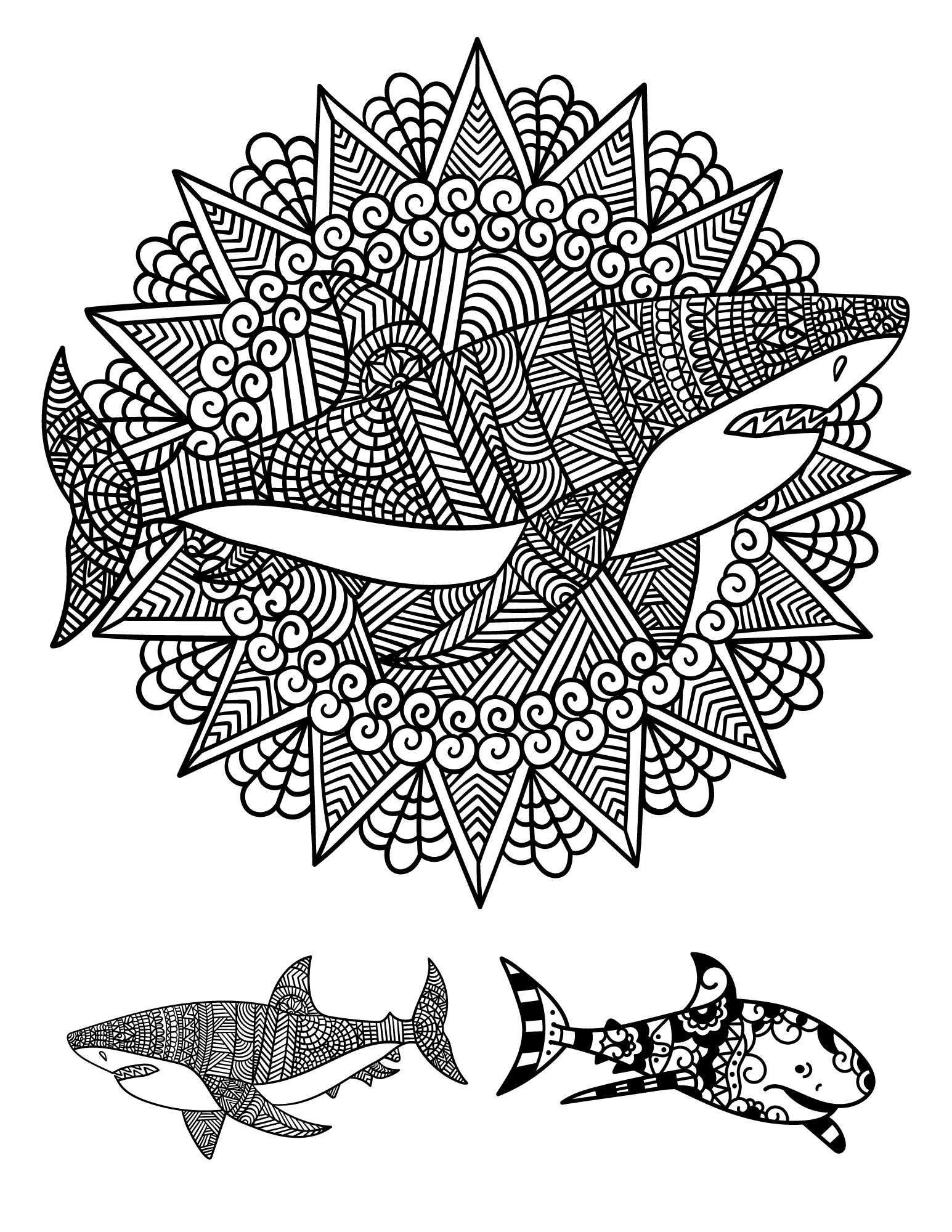 Spectacular shark coloring pages for kids and adults