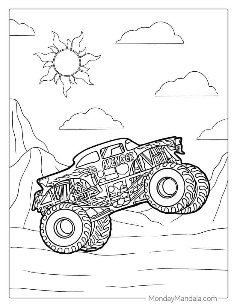 Monster truck coloring pages free pdf printables