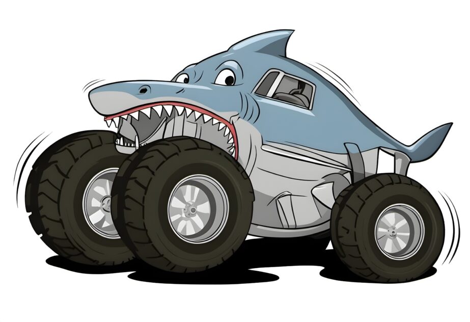 Printable shark monster truck coloring page