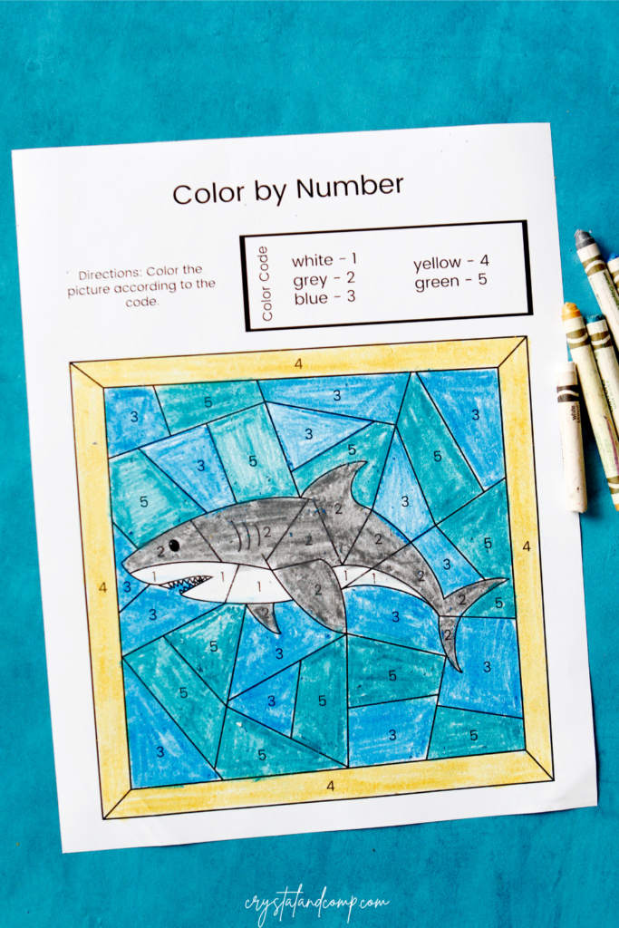 Shark color by number sheet
