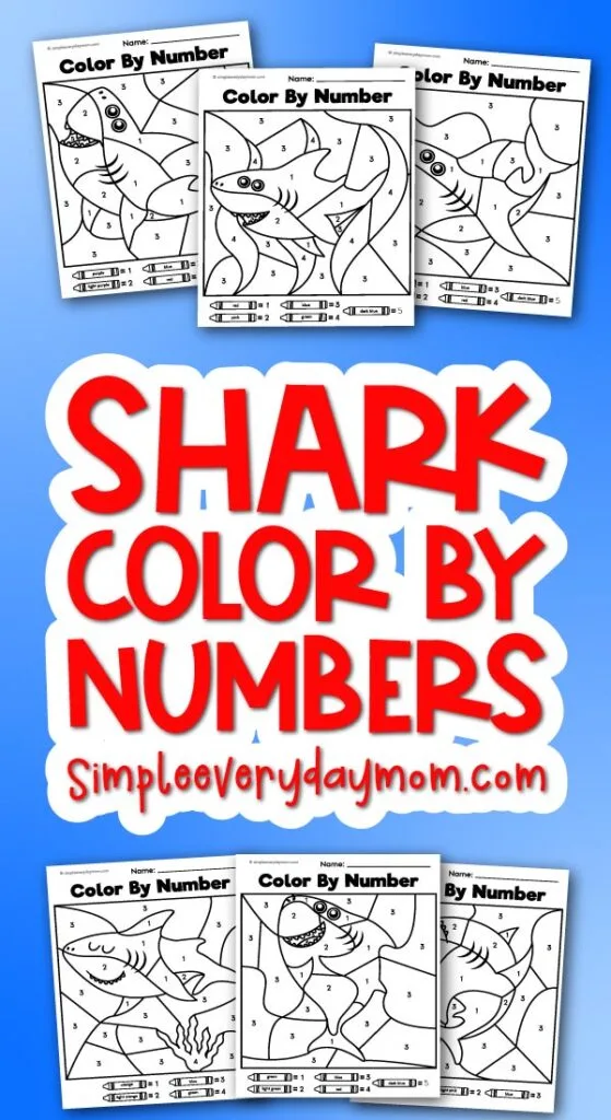 Shark color by number printables for kids