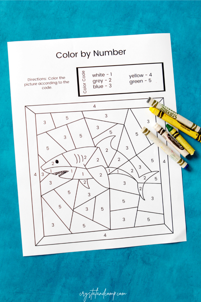 Shark color by number sheet