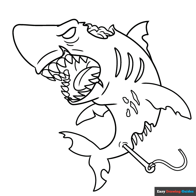 Zombie shark coloring page easy drawing guides