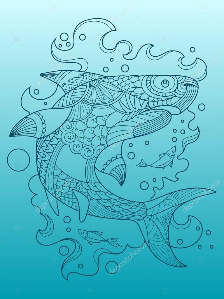 Shark coloring book for adults vector stock vector by alexanderpokusay