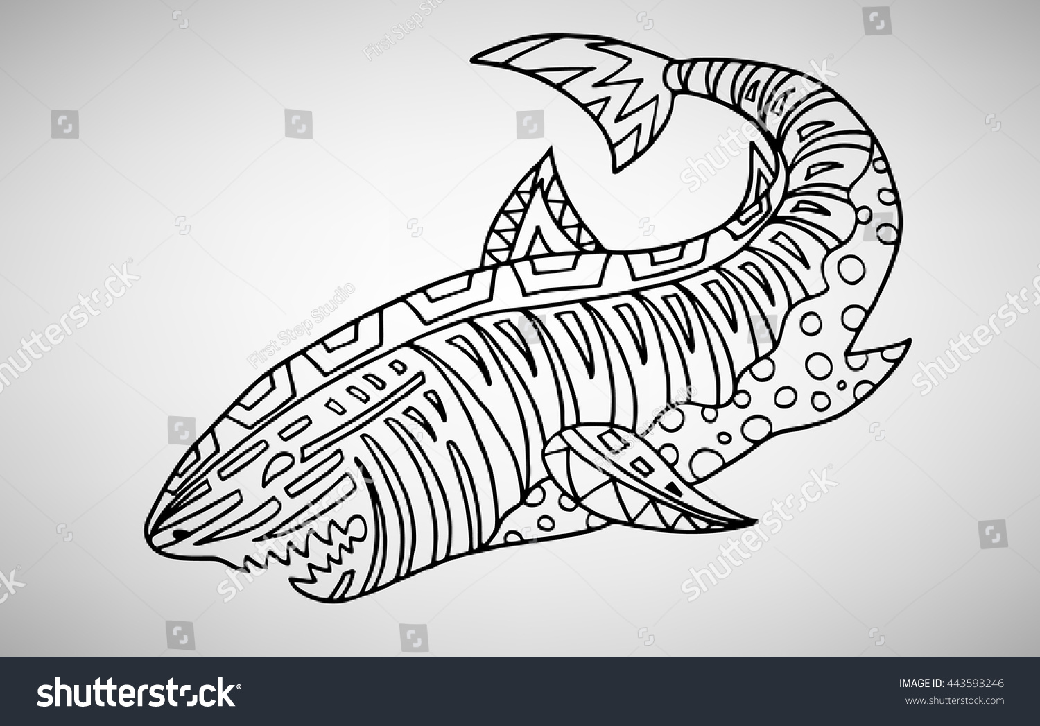 Shark handdrawn ethnic pattern coloring page stock vector royalty free