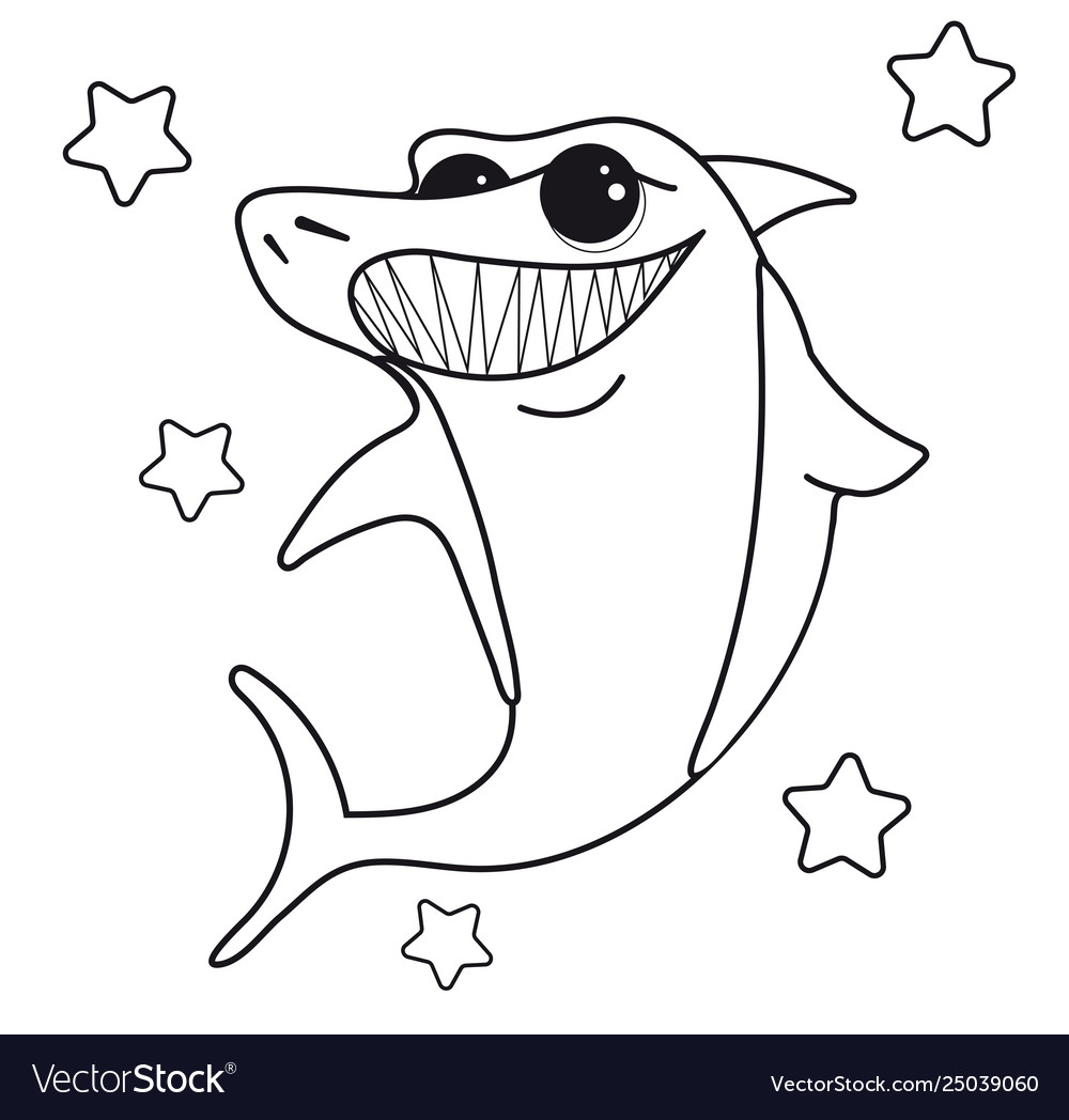 Coloring book shark smiling with sharp teeth vector image