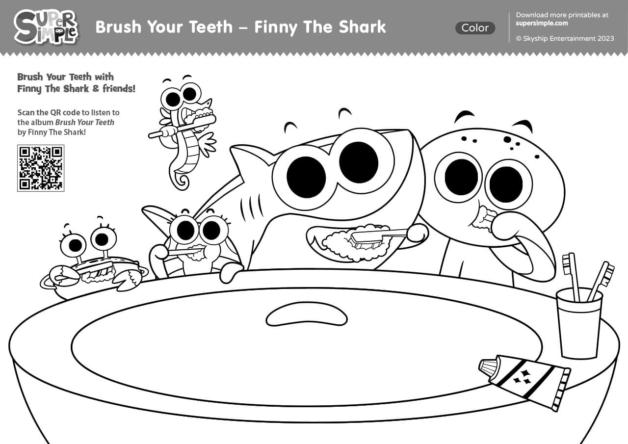 Brush your teeth coloring page finny the shark