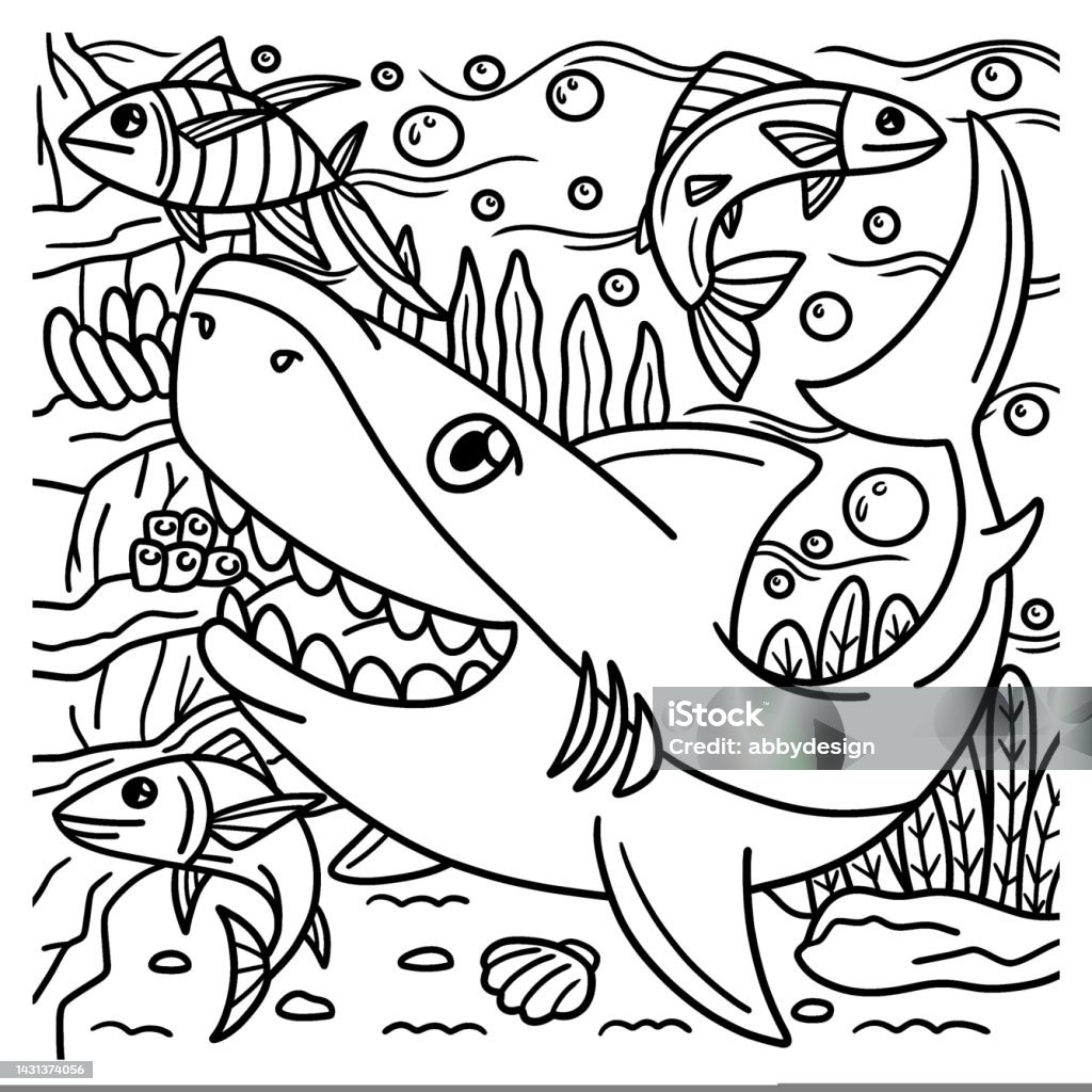 Great white shark coloring page for kids stock illustration