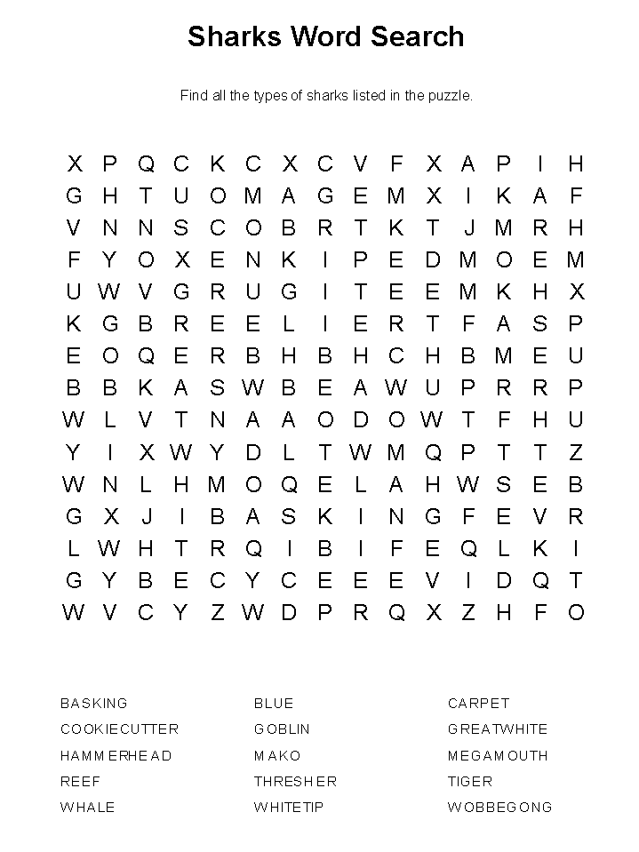 Shark word search