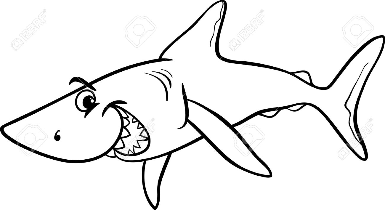 Black and white cartoon illustration of shark fish sea life animal for coloring book royalty free svg cliparts vectors and stock illustration image