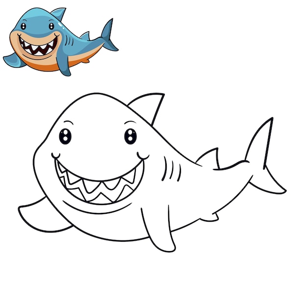 Premium vector shark coloring page for simple design or coloring books educationxashark line art