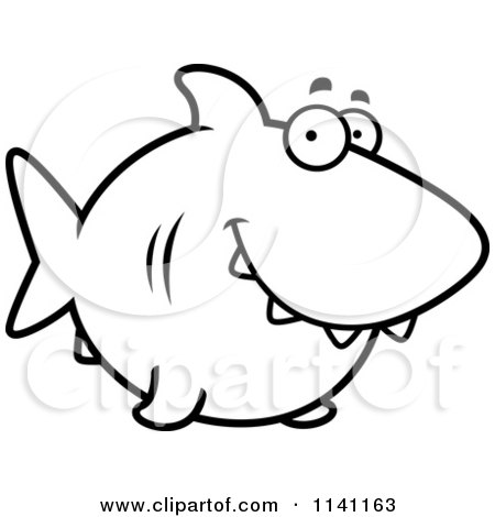 Cartoon clipart of a black and white happy shark