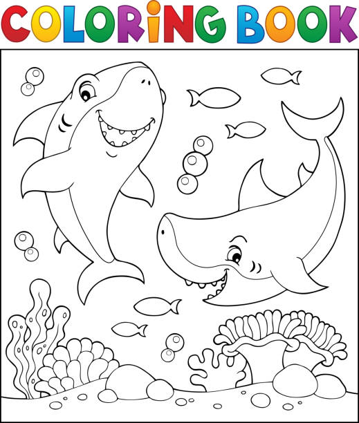 Shark coloring pages stock illustrations royalty