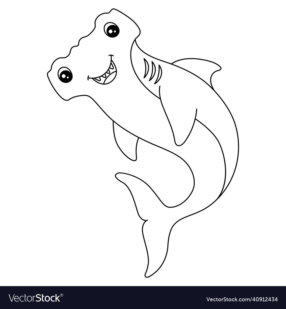 Hammerhead shark coloring page isolated for kids vector image