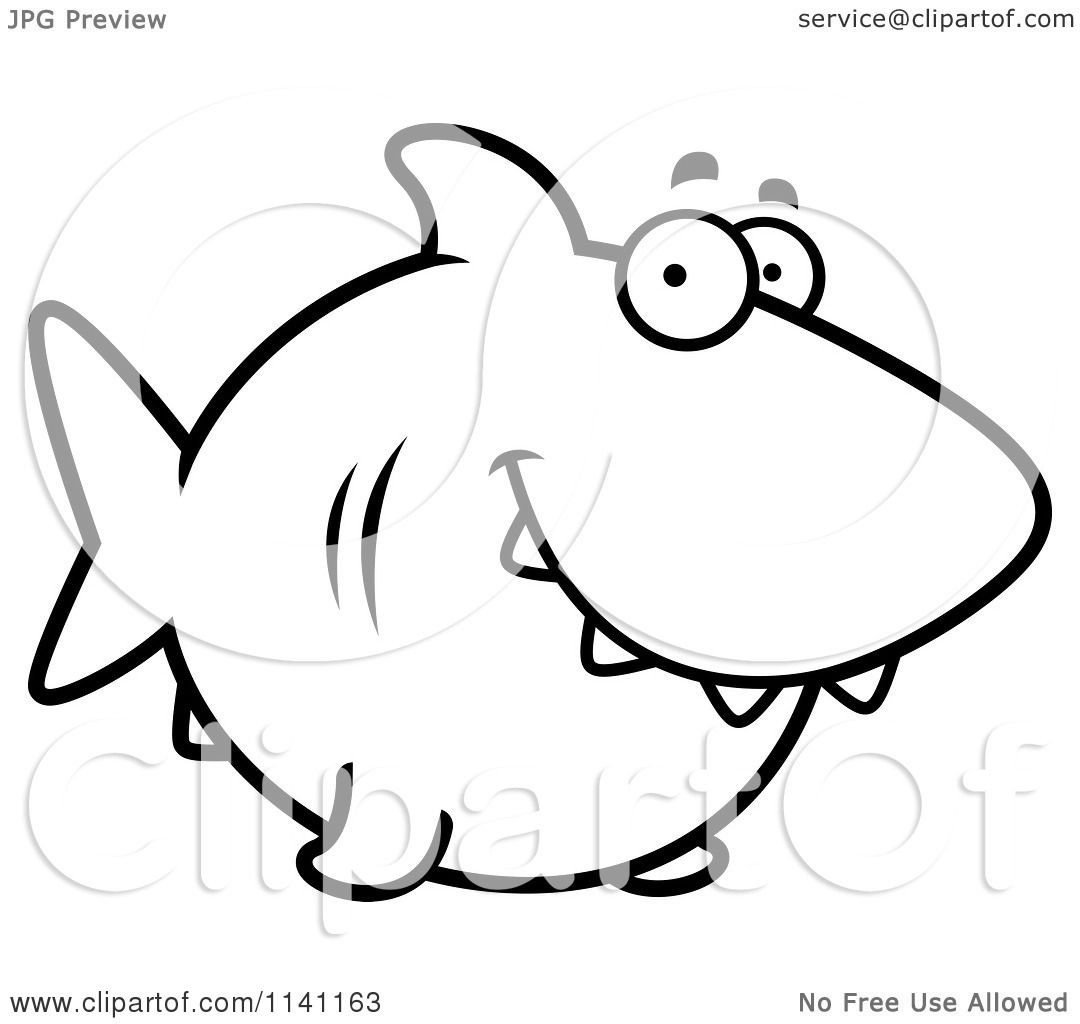 Cartoon clipart of a black and white happy shark