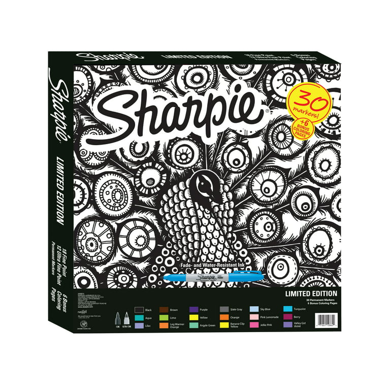 Sharpie permanent marker limited edition set exclusive color assortment plus bonus coloring sheets count
