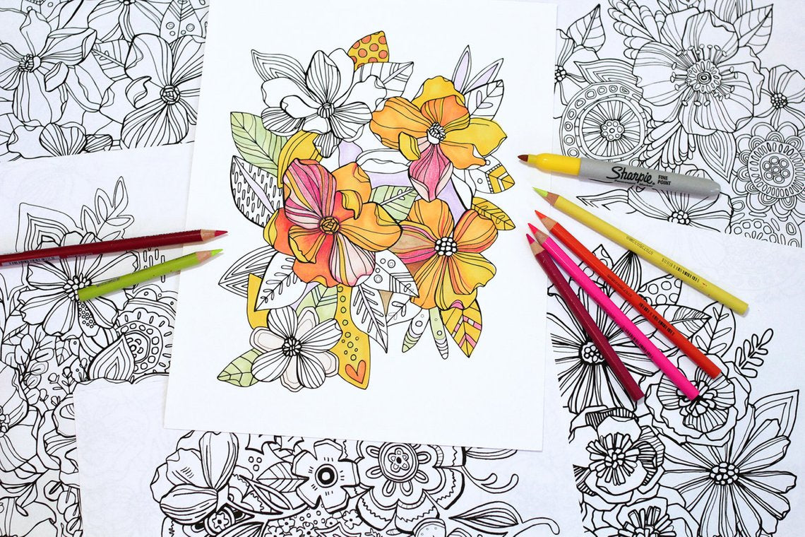 Floral bursts downloadable coloring pages â