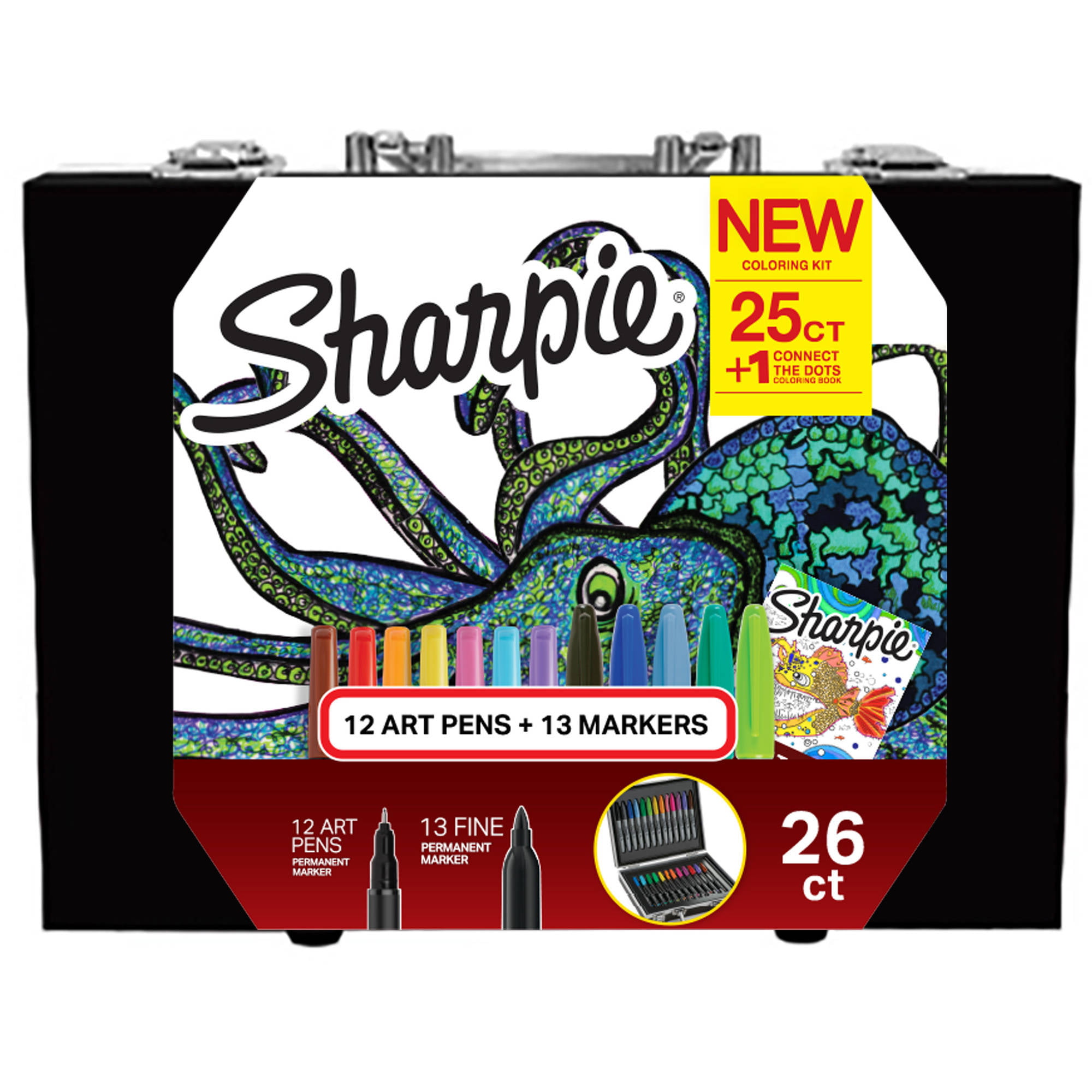 Sharpie coloring kit with permanent markers art pens and coloring booklet hard case count