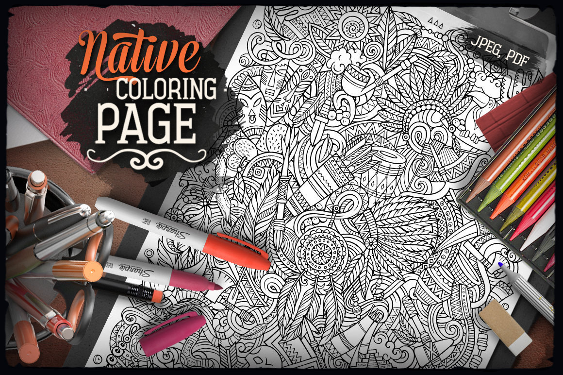 Native american digital coloring page ethnic doodle adult coloring book printable coloring sheet cartoon illustration digital download