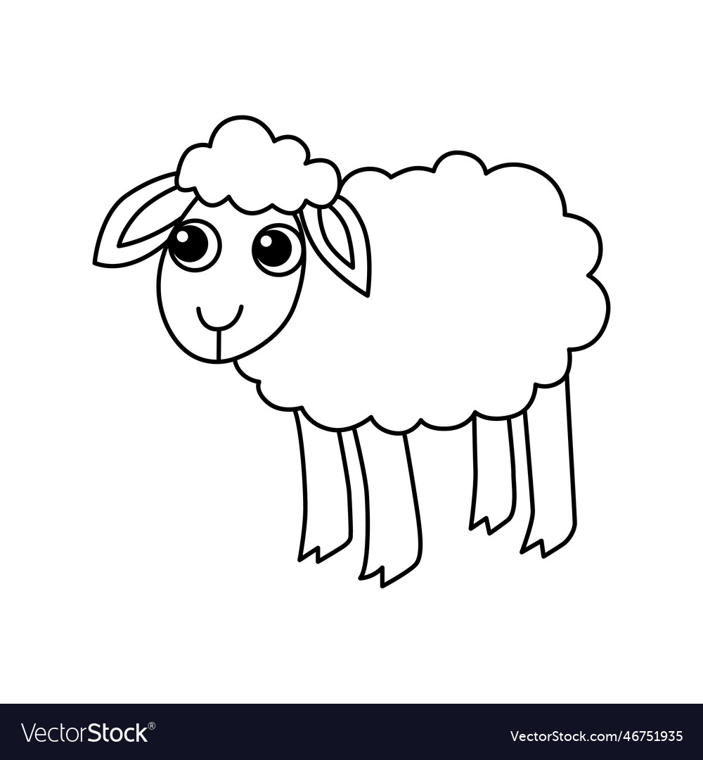 Cute sheep cartoon coloring page for kids vector image