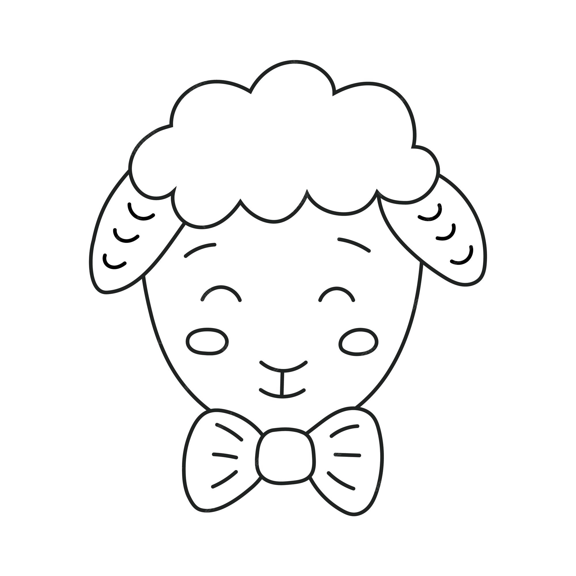 Premium vector cute vector sheep with ribbon lamb icon for children outline illustration of farm animal
