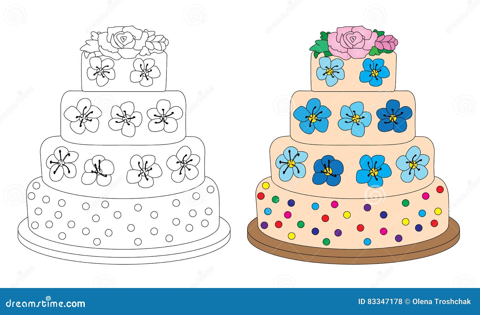 Cake with cream flowers stock vector illustration of colouring