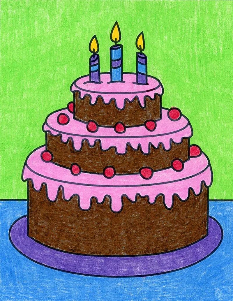 Easy how to draw a birthday cake tutorial
