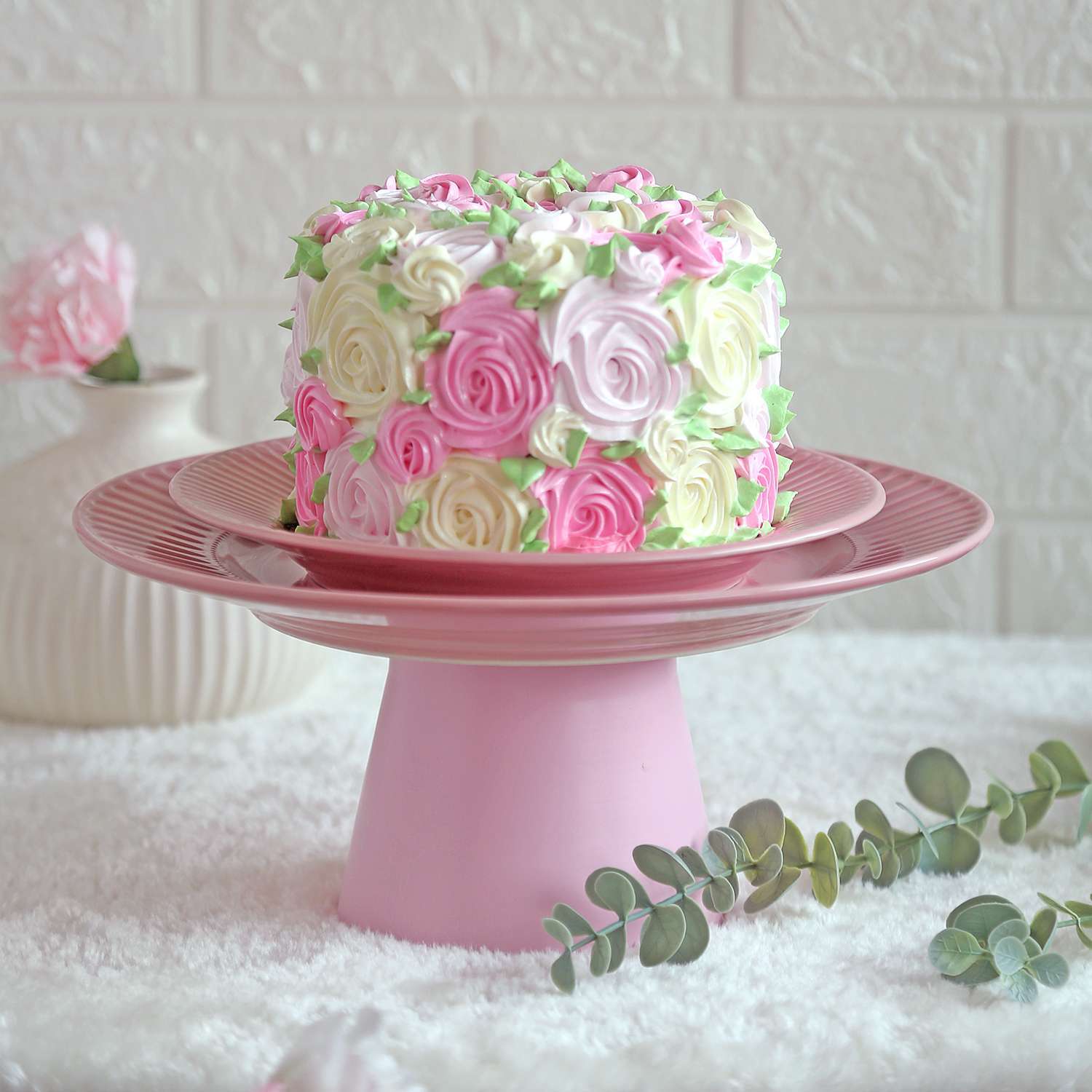 Colourful rosette cake eggless
