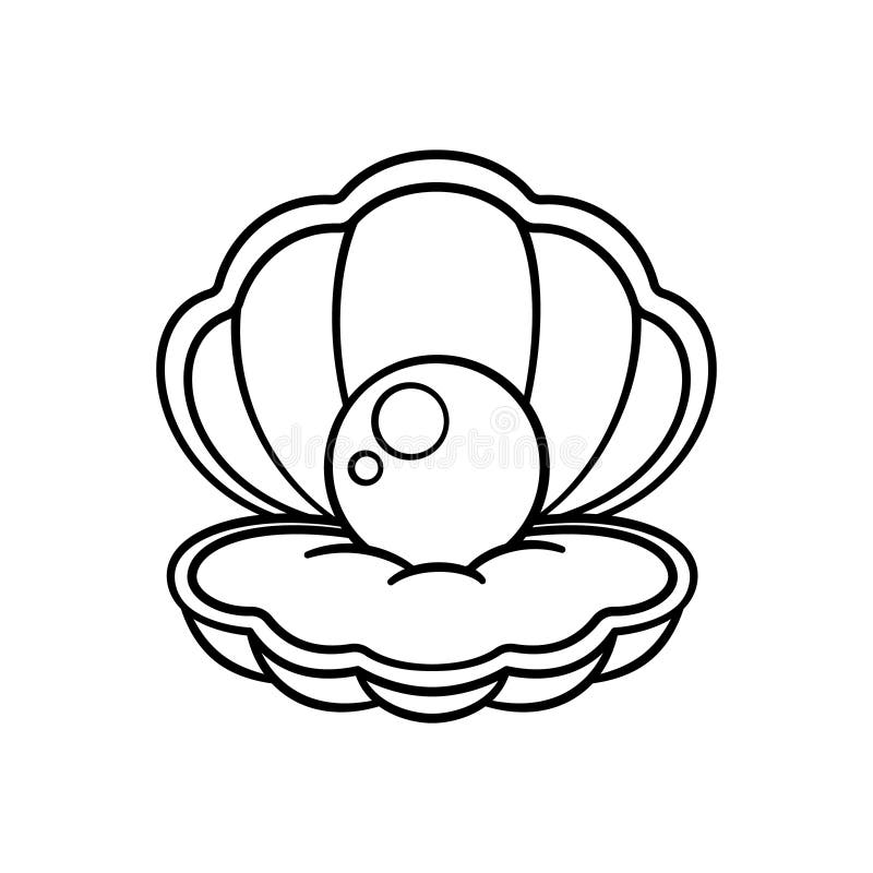 Cartoon shell with pearl outline coloring book page element vector illustration art design stock vector