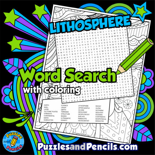 Lithosphere word search puzzle with coloring earth sciences wordsearch made by teachers