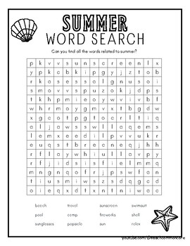 No prep summer busy packet coloring pages word search worksheets easy
