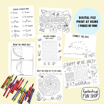 Summer activity packet coloring pages word search maze etc tpt