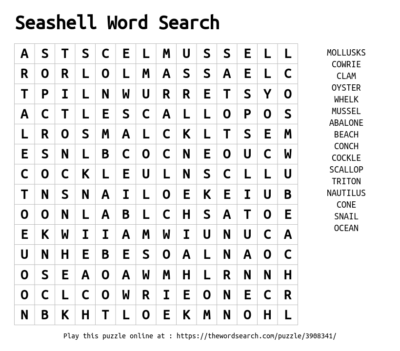 Download word search on seashell word search