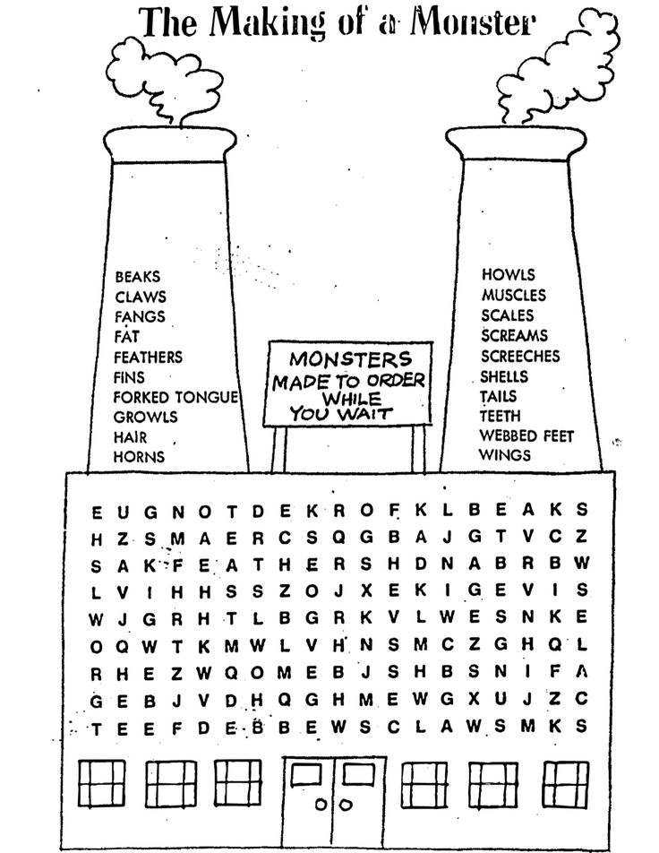 The making of a monster word search halloween activities activities wings and horns
