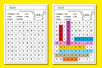 Free summer word search puzzle worksheet coloring page crab freebies
