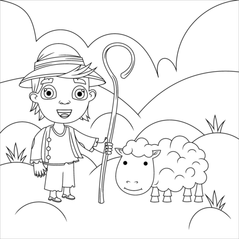Shepherd with with a sheep coloring page free printable coloring pages