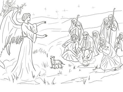Angel gabriel announcing the birth of christ to shepherds coloring page free printable â angel coloring pages nativity coloring pages christmas coloring pages