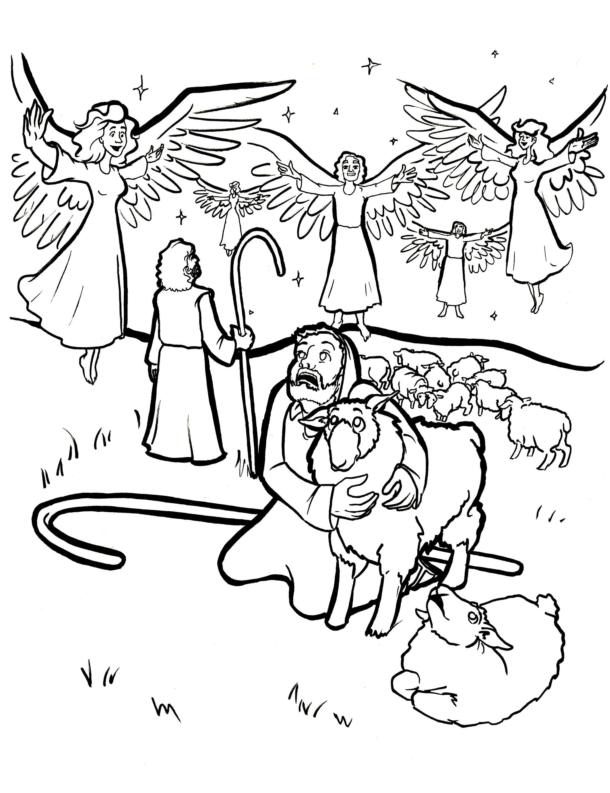 Shepherds and angels coloring page angel coloring pages coloring pages bible verse coloring page