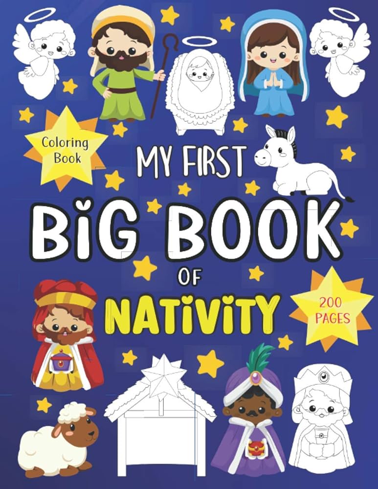 My first big book of nativity coloring book jesus mary joph angels shepherds nativity scene donkey ox and more toss mia arts crafts