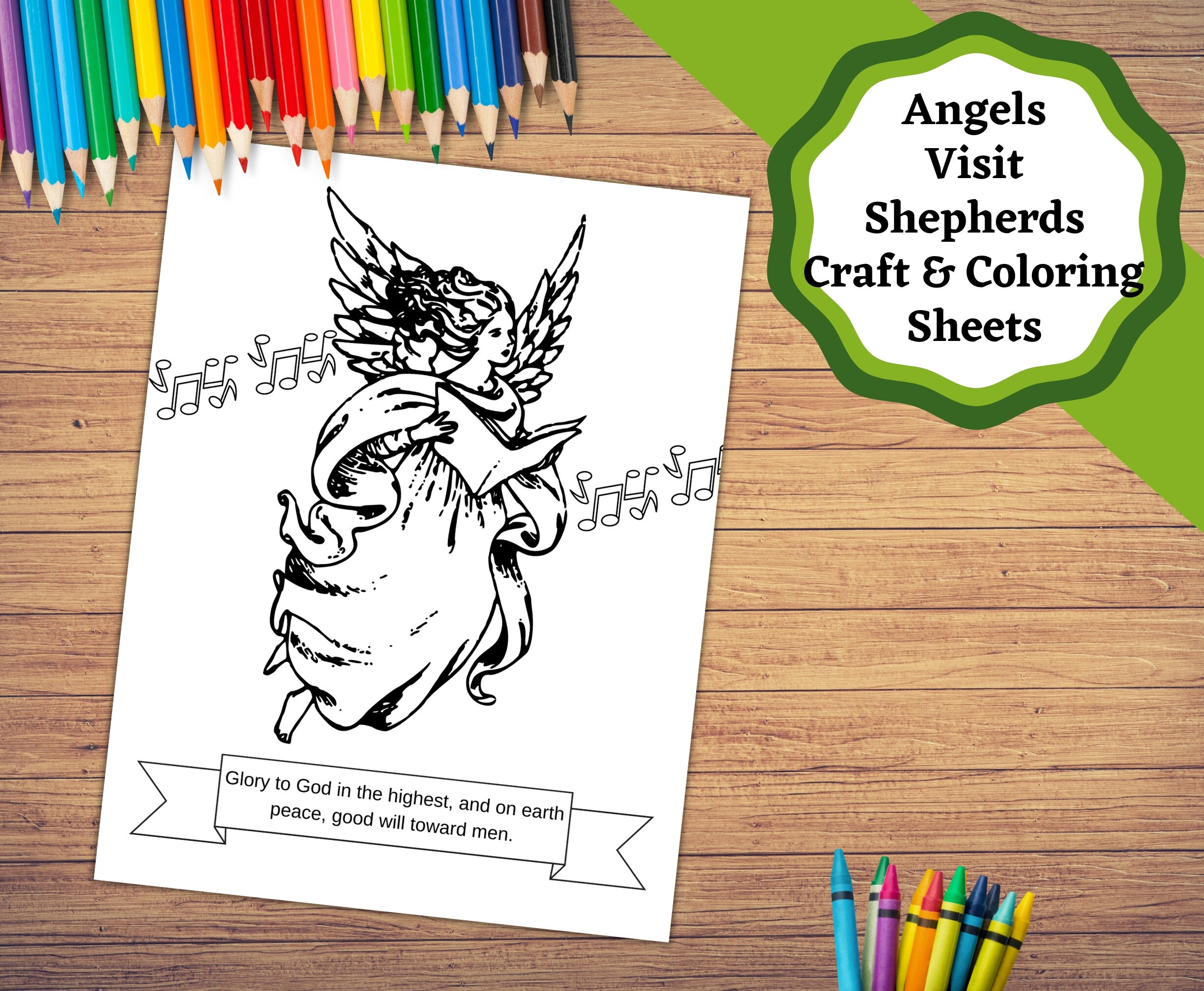 Angels visit shepherds printable craft shepherds told about jesus peace on earth good will to men