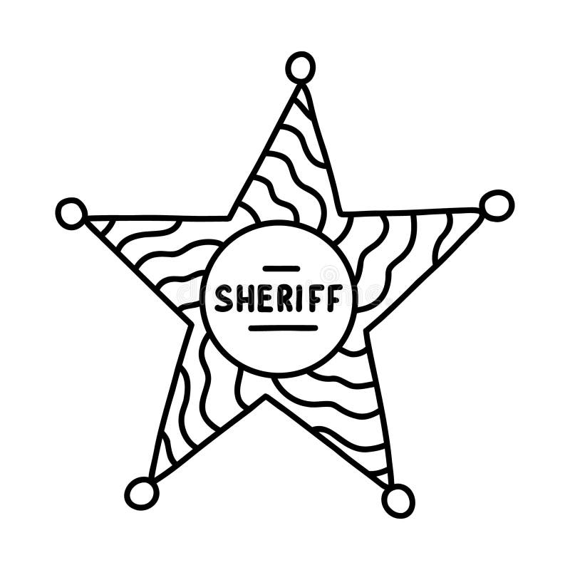 Sheriff badge doodle in the star shape with hand drawn outline cute emblem of western police sign of law security stock vector