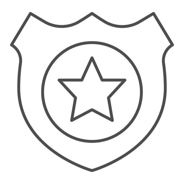 Policeman badge thin line icon emblem of a human rights defender police officer jurisprudence design concept outline style pictogram on white background use for web and app eps stock illustration