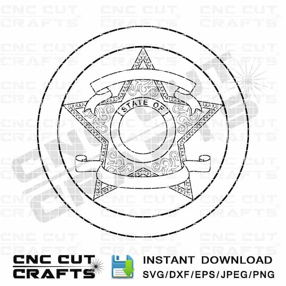 Blank editable svg sheriff badge outline template with outer circle and banners svg dxf toolpath cricut file cnc laser wood cut