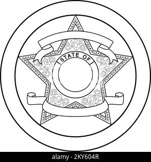 Blank five pointed sheriff star badhe template with upper and lower banner black line art file for custom badge with empty middle area for state seal stock photo