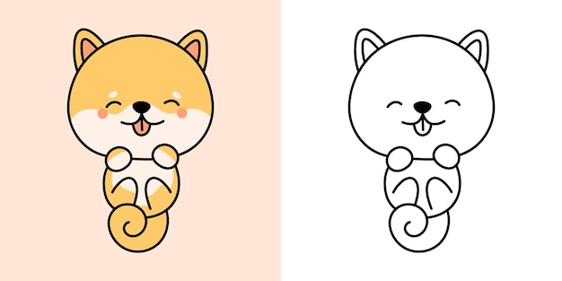 Premium vector cute shiba inu clipart for coloring page and illustration happy clip art shiba dog