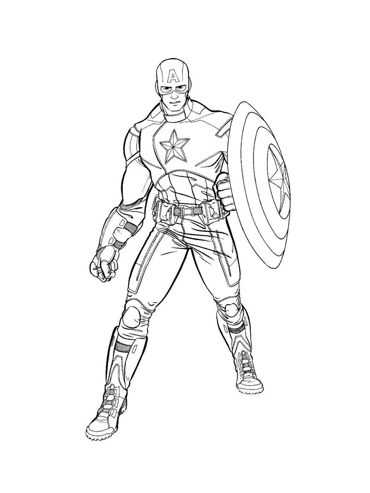 Captain america with a shield coloring page