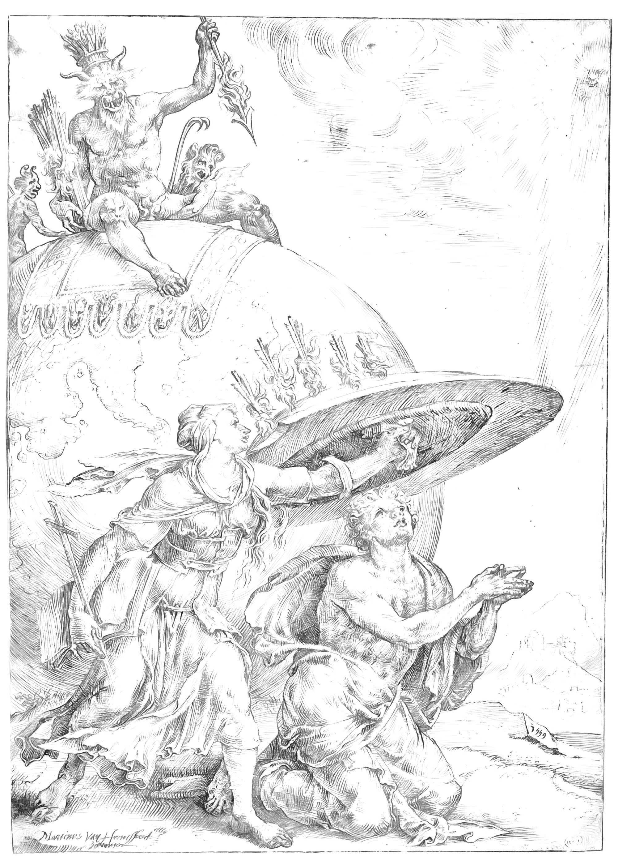 Man protected by the shield of faith by maarten van heemskerck
