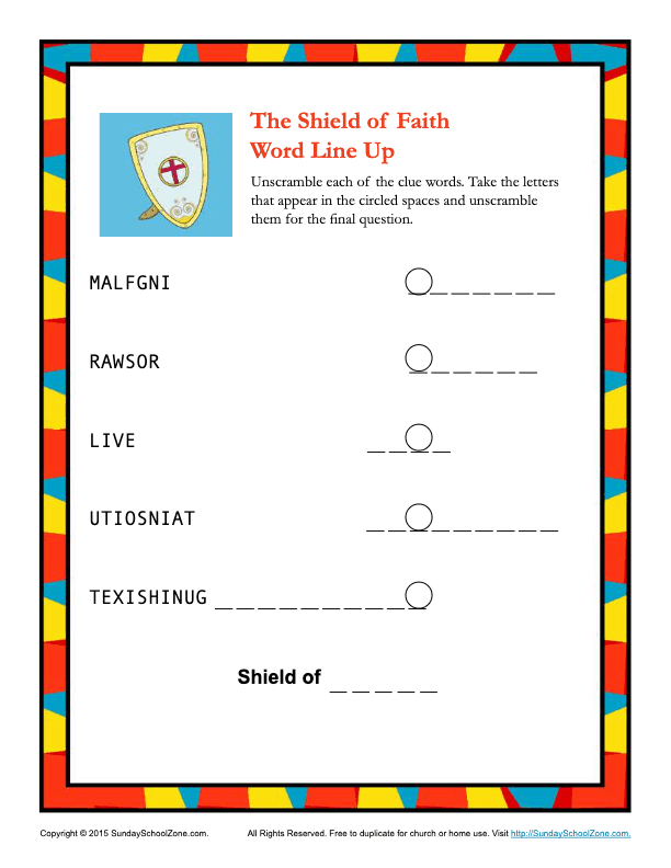 Shield of faith word line up on sunday school zone