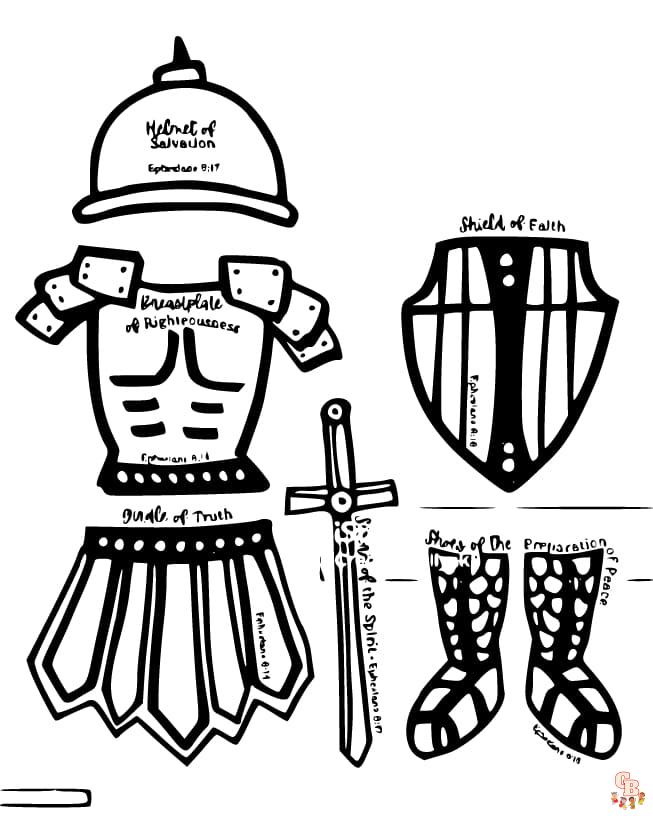 Printable armor of god coloring pages free for kids and adults